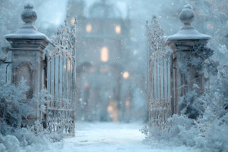 Winter Palace Gate Digital Backdrop, Christmas Princess Photography Background, Holiday Kids Photo Prop, Photoshop & Canva Template