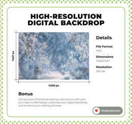 Winter Digital Backdrop, Wildflower Field Photo Background, Christmas Frozen Princess, Holiday Portrait Prop, Photoshop & Canva Template