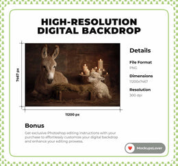 Christmas Animals Newborn Digital Backdrop, Nativity Stable, Farmhouse Photo Background, Holiday Baby Prop, Photoshop & Canva Template