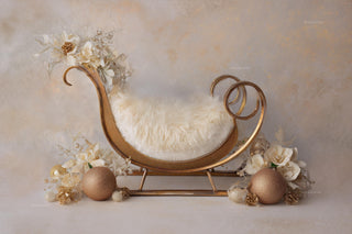 Newborn Digital Backdrop, Golden Santa Sleigh, Christmas Photo Background, Holiday Studio Baby Portrait Prop, Photoshop & Canva Template