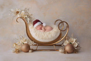 baby with christmas backdrop, santa sleigh, holiday photo prop, festive newborn portrait