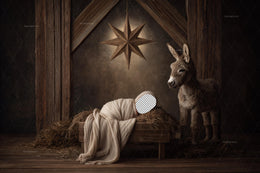 Christmas Nativity Stable Newborn Digital Backdrop, Face Swap Overlay, Farmhouse Background, Holiday Baby Prop, Photoshop & Canva Template