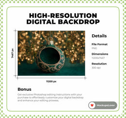 Newborn Digital Backdrop, Green Christmas Ball Cradle Photo Background, Holiday Baby Prop, Photoshop & Canva Template, Photo Editing