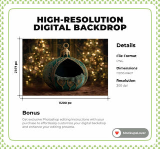 Classic Christmas Ball Newborn Digital Backdrop, Holiday Photo Background, Studio Baby Prop, Winter Wonderland, Photoshop & Canva Template
