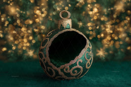 Green Christmas Ball Newborn Digital Backdrop, Holiday Studio Photo Background, Baby Boy Girl Portrait Prop, Photoshop & Canva Template