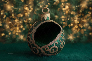 Green Christmas Ball Newborn Digital Backdrop, Holiday Studio Photo Background, Baby Boy Girl Portrait Prop, Photoshop & Canva Template