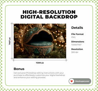 Golden Christmas Ornament Digital Backdrop, Newborn Photo Background, Holiday Studio Baby Portrait Prop, Photoshop & Canva Template
