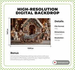 Santa Sleigh Christmas Newborn Digital Photo Background, Gingerbread House Backdrop, Holiday Studio Baby Portrait Prop, Photoshop Template