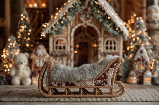 Santa Sleigh Christmas Newborn Digital Photo Background, Gingerbread House Backdrop, Holiday Studio Baby Portrait Prop, Photoshop Template