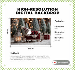 Christmas Santa Sleigh Newborn Digital Backdrop, Face Swap Overlay, Winter Wonderland Background Template, Woodland Baby Holiday Prop