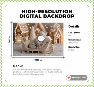 Newborn Christmas Digital Backdrop, Face Swap Overlay, Gingerbread House Photo Background, Holiday Baby Prop, Photoshop & Canva Template