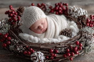 newborn in christmas digital backdrop, winter wonderland setting, holiday baby portrait prop with face swap overlay
