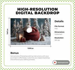 Christmas Newborn Digital Backdrop, Face Swap Overlay, Winter Wonderland Background, Woodland Baby Portrait Prop, Photoshop & Canva Template