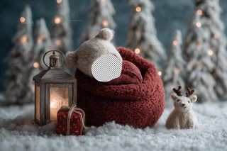 Christmas Newborn Digital Backdrop, Face Swap Overlay, Winter Wonderland Background, Woodland Baby Portrait Prop, Photoshop & Canva Template