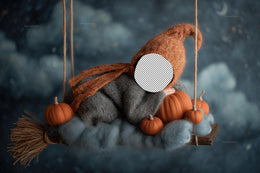 Newborn Digital Photography Background, Face Swap, Witch Besom Backdrop, Dreamy Baby Photo Prop, Pumpkins, Photoshop Composite Overlay, PNG