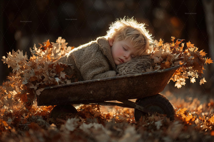 kids in autumn forest scene, rustic backdrop for fall photography, photoshop composite