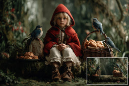 Little Red Riding Hood Inspired Digital Photography Background Bundle, Fantasy Forest Backdrop, Kids Photo Prop, Wolf, Woodland Creatures