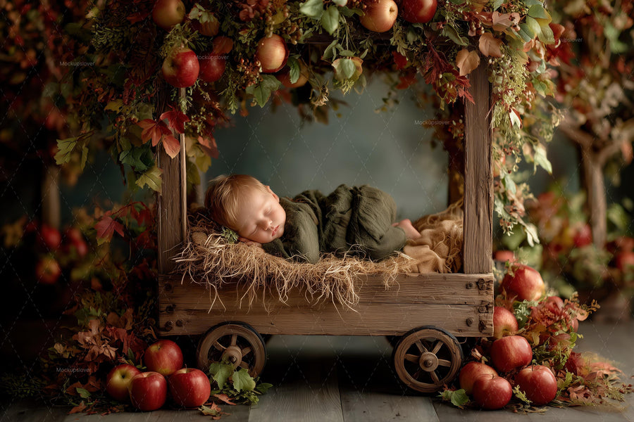 woodland baby with fall leaves, perfect for newborn photography backdrop