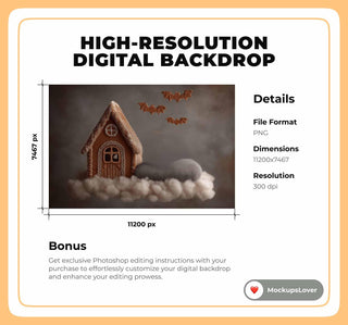 Halloween Newborn Digital Photography Background, Gingerbread House, Halloween Village, Dreamy Studio Holiday Baby Prop, Photoshop Template