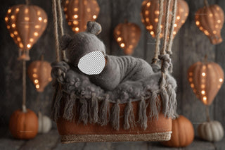 Cute Halloween Digital Backdrop, Face Swap Overlay, Studio Photo Background, Hot Air Balloon, Baby Portrait Prop, Photoshop & Canva Template