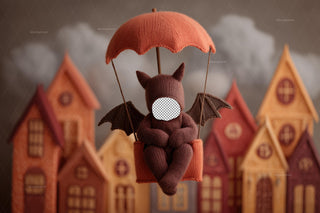 Cute Newborn Digital Photography Background, Halloween Village Backdrop, Bat Face Swap Overlay, Hot Air Balloon, Photoshop Template