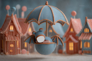 Newborn Digital Backdrop, Cute Halloween Village Photography Background, Flying Bat, Face Swap Overlay, Baby Horror Prop, Photoshop Template