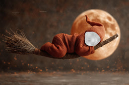 Witches Broom Newborn Digital Photography Background, Halloween Backdrop, Baby Prop, Face Swap Overlay, Harvest Moon, Photoshop Template