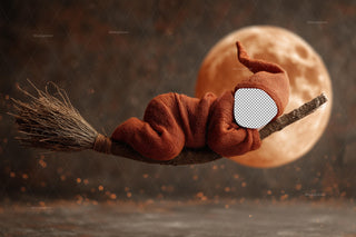 Witches Broom Newborn Digital Photography Background, Halloween Backdrop, Baby Prop, Face Swap Overlay, Harvest Moon, Photoshop Template