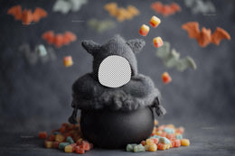 Halloween Candyland Newborn Digital Photography Background, Face Swap Overlay, Trick or Treat, Witch Cauldron, Baby Prop, Photoshop Template