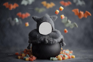 Halloween Candyland Newborn Digital Photography Background, Face Swap Overlay, Trick or Treat, Witch Cauldron, Baby Prop, Photoshop Template