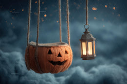 Halloween Pumpkin Newborn Digital Photography Background, Lantern Backdrop, Dreamy Baby Boy Girl Prop, Night Sky, Photoshop Template