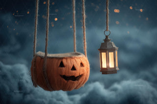 Halloween Pumpkin Newborn Digital Photography Background, Lantern Backdrop, Dreamy Baby Boy Girl Prop, Night Sky, Photoshop Template
