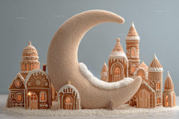 Newborn Digital Photography Background, Christmas Village, Gingerbread House Backdrop, Crescent Moon, Baby Prop, Photoshop Template