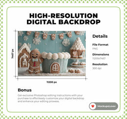 Christmas Newborn Digital Photography Background, Gingerbread Cookies, Baby Holiday Backdrop, Winter Wonderland, Photoshop Template