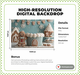 Christmas Newborn Digital Photography Background, Gingerbread Cookies, Baby Holiday Backdrop, Winter Wonderland, Photoshop Template