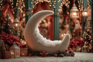 Newborn First Christmas Digital Backdrop, Crescent Moon Background, Baby Holiday Prop, Xmas Studio, Photoshop Template, Fairy Lights