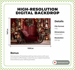 First Christmas Newborn Digital Backdrop, Santa Sleigh, Red Xmas Studio Background, Holiday Baby Boy Girl Photo Prop, Photoshop Template