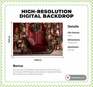First Christmas Newborn Digital Backdrop, Santa Sleigh, Red Xmas Studio Background, Holiday Baby Boy Girl Photo Prop, Photoshop Template