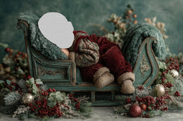 Christmas Newborn Digital Backdrop, Santa Sleigh Photo Background, Holiday Studio Baby Portrait Prop, Face Swap Overlay, Photoshop Template