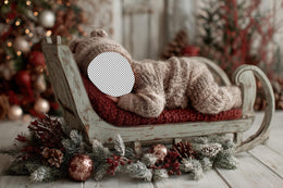 Christmas Newborn Face Swap Overlay, Santa Sleigh Digital Backdrop, Studio Photo Background, Holiday Baby Prop, Photoshop & Canva Template