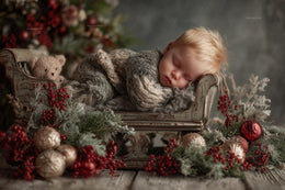 baby with santa face swap overlay in christmas backdrop, perfect for holiday photo props