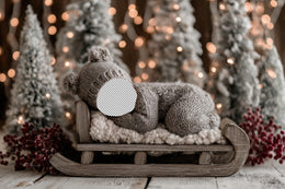 Christmas Newborn Digital Backdrop, Teddy Bear Face Swap Overlay, Santa Sleigh Background, Holiday Baby Prop, Photoshop & Canva Template