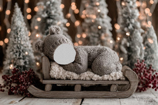 Christmas Newborn Digital Backdrop, Teddy Bear Face Swap Overlay, Santa Sleigh Background, Holiday Baby Prop, Photoshop & Canva Template