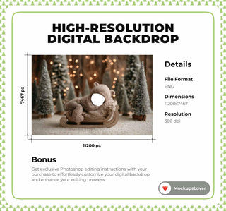 Christmas Newborn Digital Backdrop, Teddy Bear Face Swap Overlay, Winter Wonderland Background, Woodland Baby, Holiday Prop, Canva Template