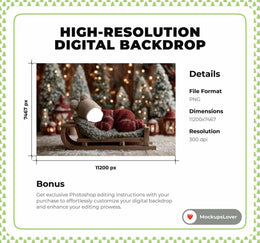 Christmas Newborn Digital Backdrop, Face Swap Overlay, Santa Sleigh, Studio Background, Winter Wonderland Baby Prop, Photoshop Template