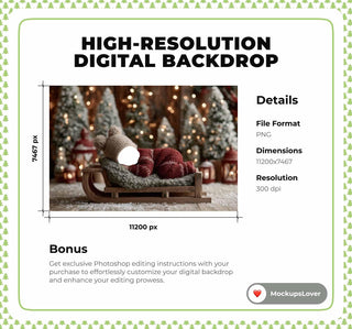Christmas Newborn Digital Backdrop, Face Swap Overlay, Santa Sleigh, Studio Background, Winter Wonderland Baby Prop, Photoshop Template