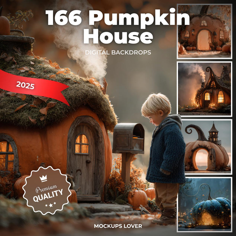 scene of a pumpkin house in a fantasy forest, ideal for halloween photo backgrounds