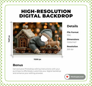 Newborn Christmas Train Digital Backdrop, Elf Face Swap Overlay, Holiday Photo Background, Baby Portrait Prop, Photoshop & Canva Template