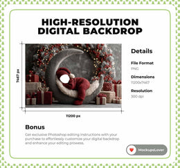 Little Santa Digital Backdrop, Christmas Newborn Photo Background, Face Swap Overlay, Holiday Baby Prop, Crescent Moon, Photoshop Template