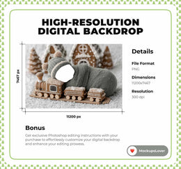 Newborn Digital Backdrop, Christmas Train Background, Face Swap Overlay, Gingerbread House, Baby Holiday Prop, Photoshop & Canva Template